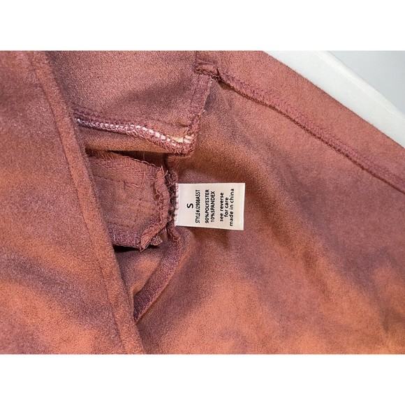 Suede Zipper Detailed Crop Biker Jacket Rust Medium Color Size Small - Picture 5 of 8